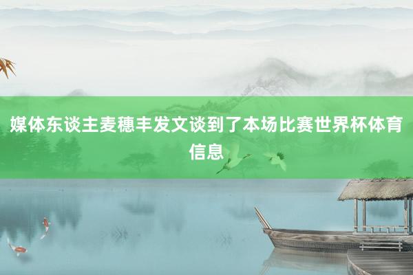 媒体东谈主麦穗丰发文谈到了本场比赛世界杯体育信息