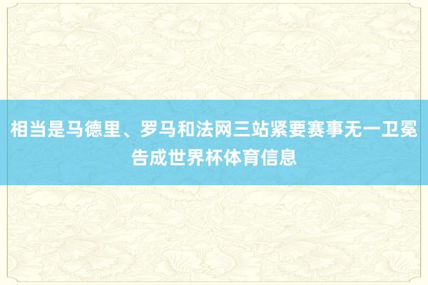 相当是马德里、罗马和法网三站紧要赛事无一卫冕告成世界杯体育信息