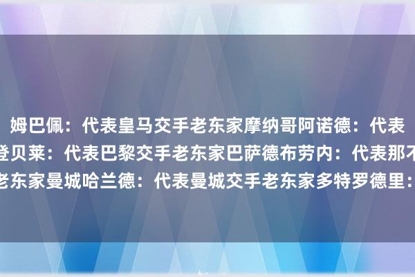 姆巴佩：代表皇马交手老东家摩纳哥阿诺德：代表皇马交手老东家利物浦登贝莱：代表巴黎交手老东家巴萨德布劳内：代表那不勒斯交手老东家曼城哈兰德：代表曼城交手老东家多特罗德里：代表曼城交手老东家黄潜    体育集锦